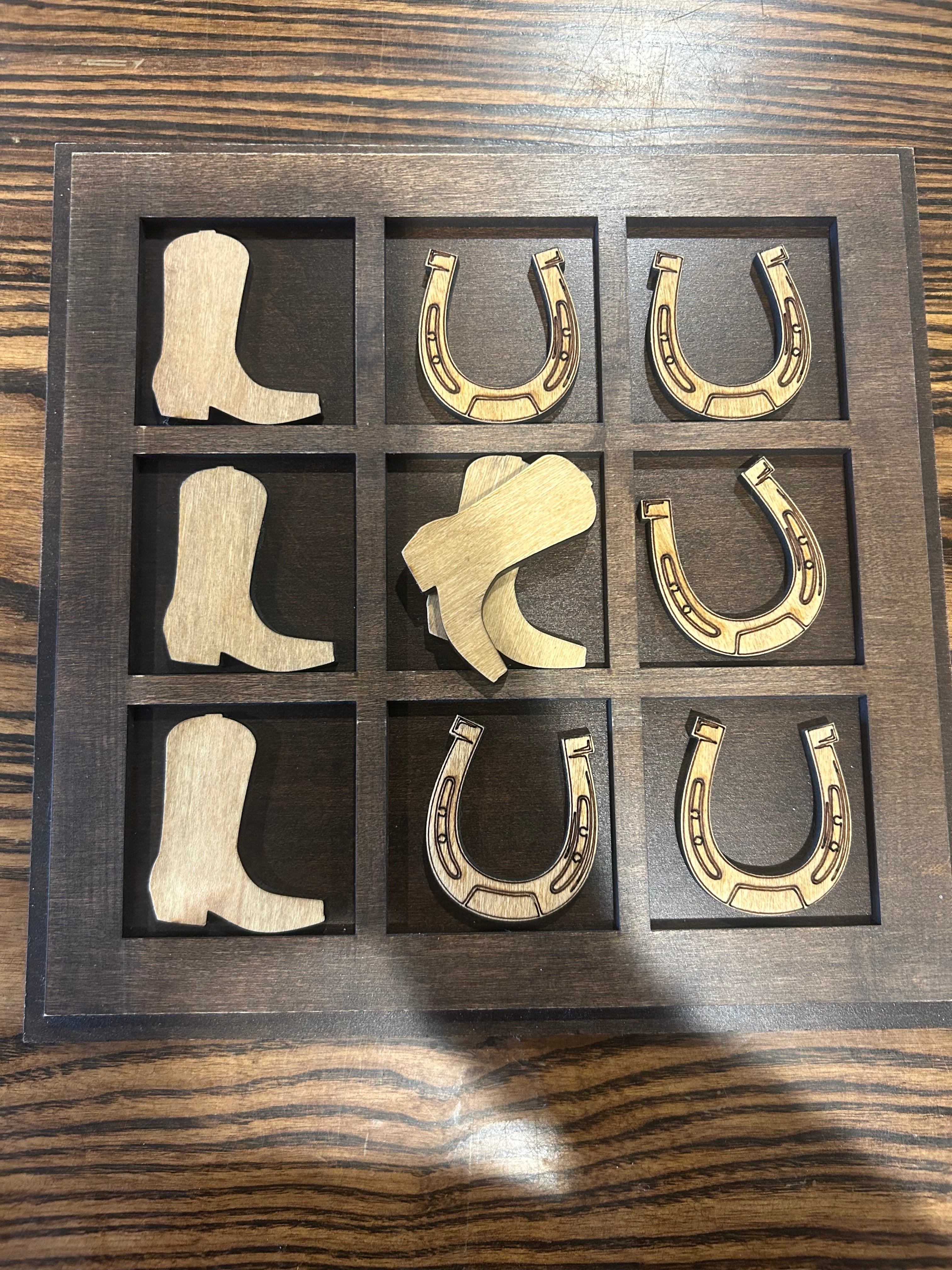 Walnut Stained Tic Tac Toe Board