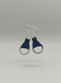 Blue leather gun metal beveled earrings