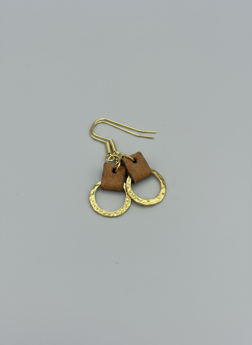 Golden leather on beveled hoop earring