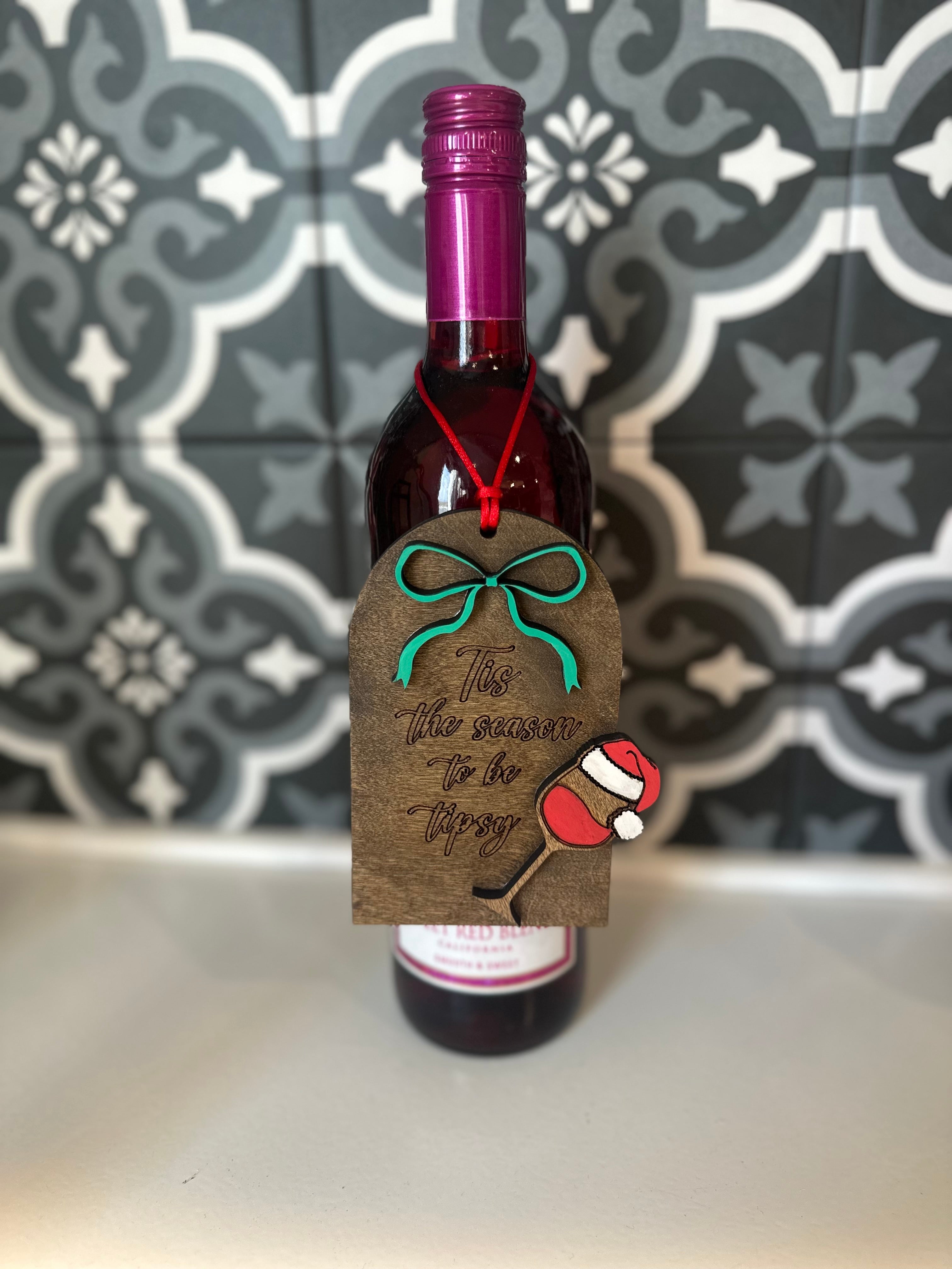 Tis the Season to be Tipsy Wine Ornament - Funny Christmas Gift for Wine Lovers - Layered Wood Decor - Hostess Gift Idea