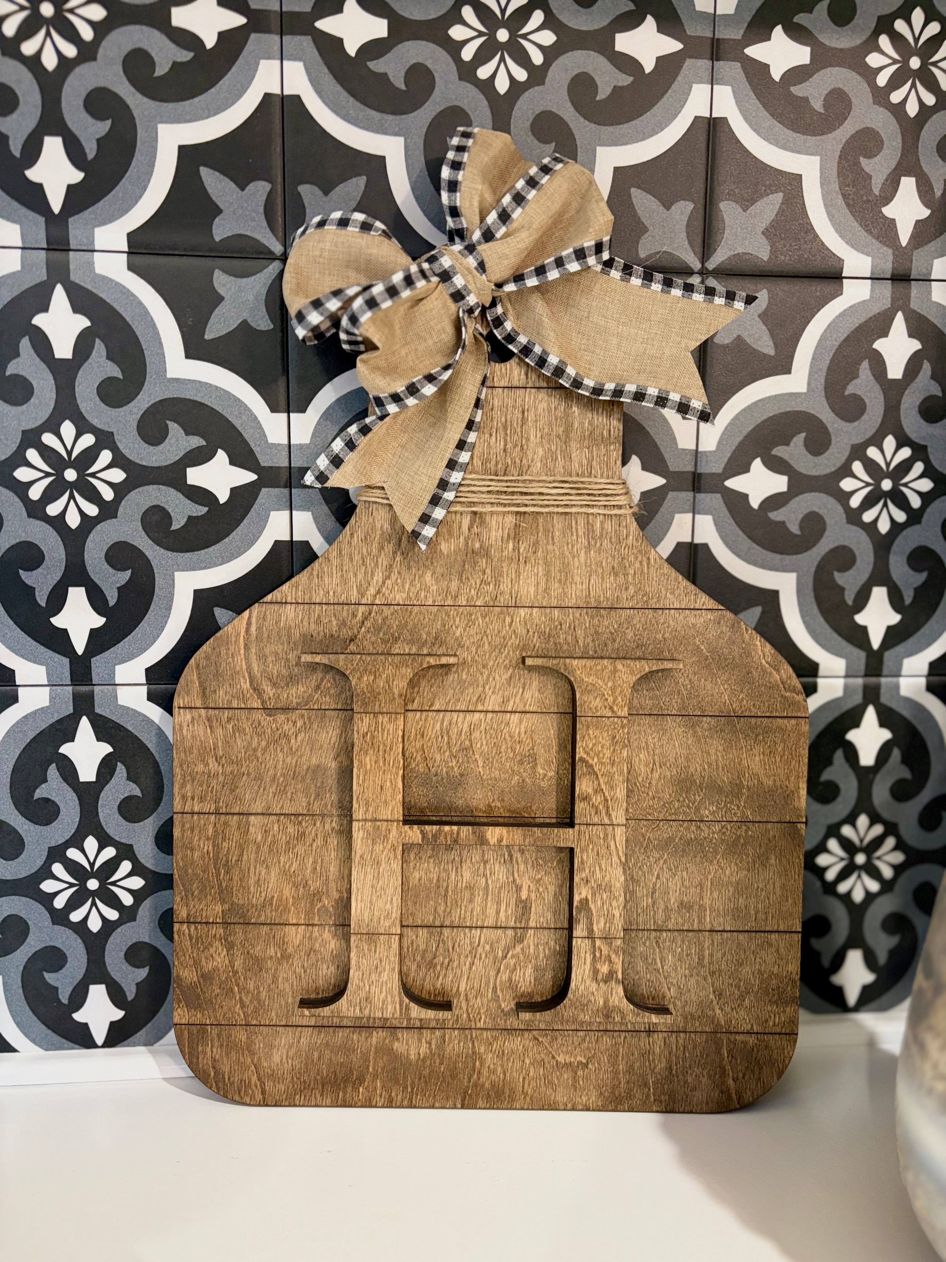 Rustic Cattle Tag Countertop Decoration - Personalized Letter