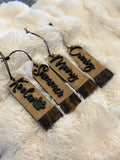 Custom Cowhide Stocking Tags Perfect for Western Christmas Decor, Holiday Gift Wrapping and Rustic Ornament Displays