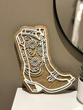 Flower Cowgirl Boot Decor - Western Farmhouse Wall Art - Rustic Home Accent - Laser Cut Wood - Country Chic Gift Idea