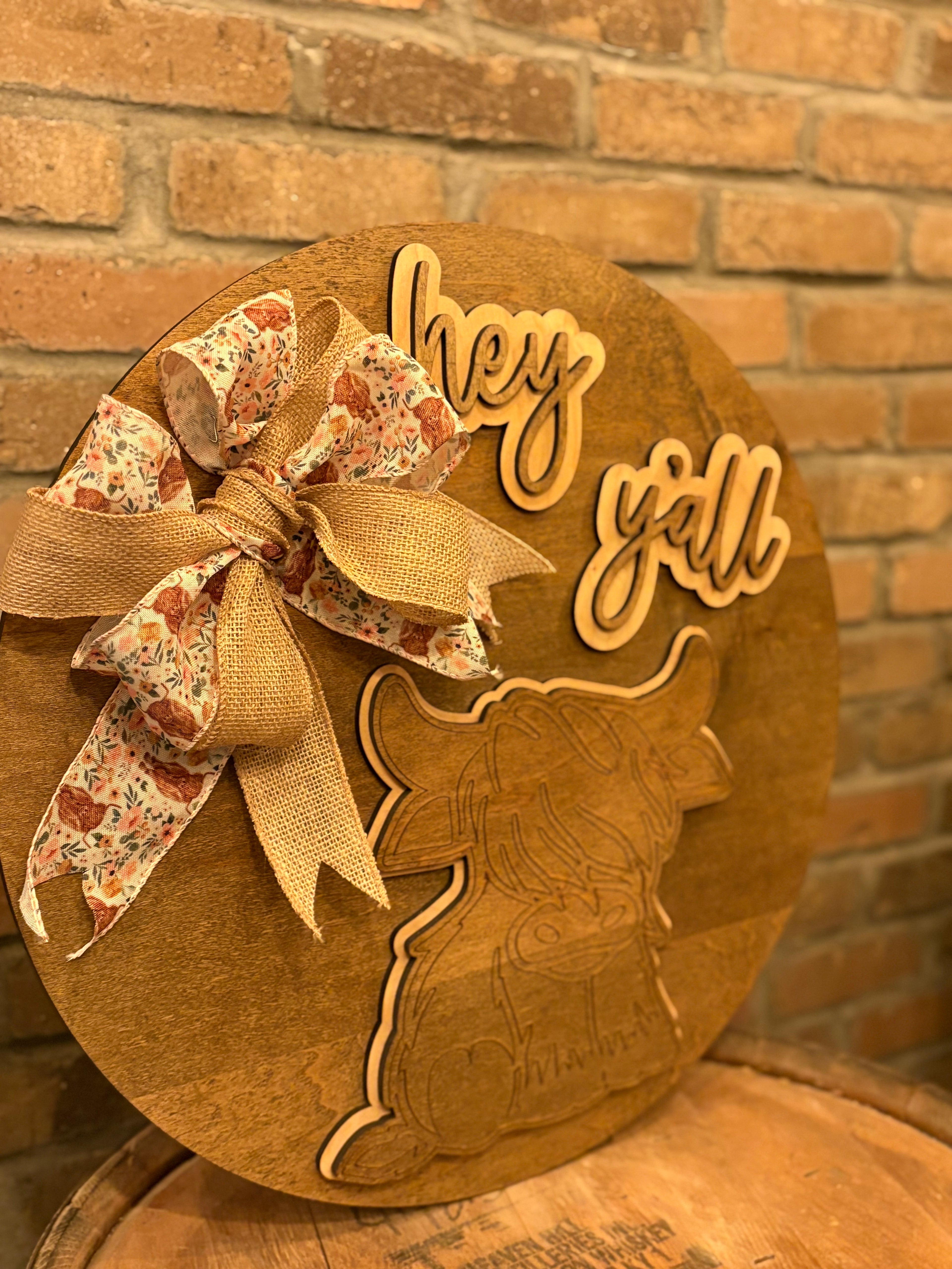 Highland Cow Round Sign - Rustic Farmhouse Layered Wall Art